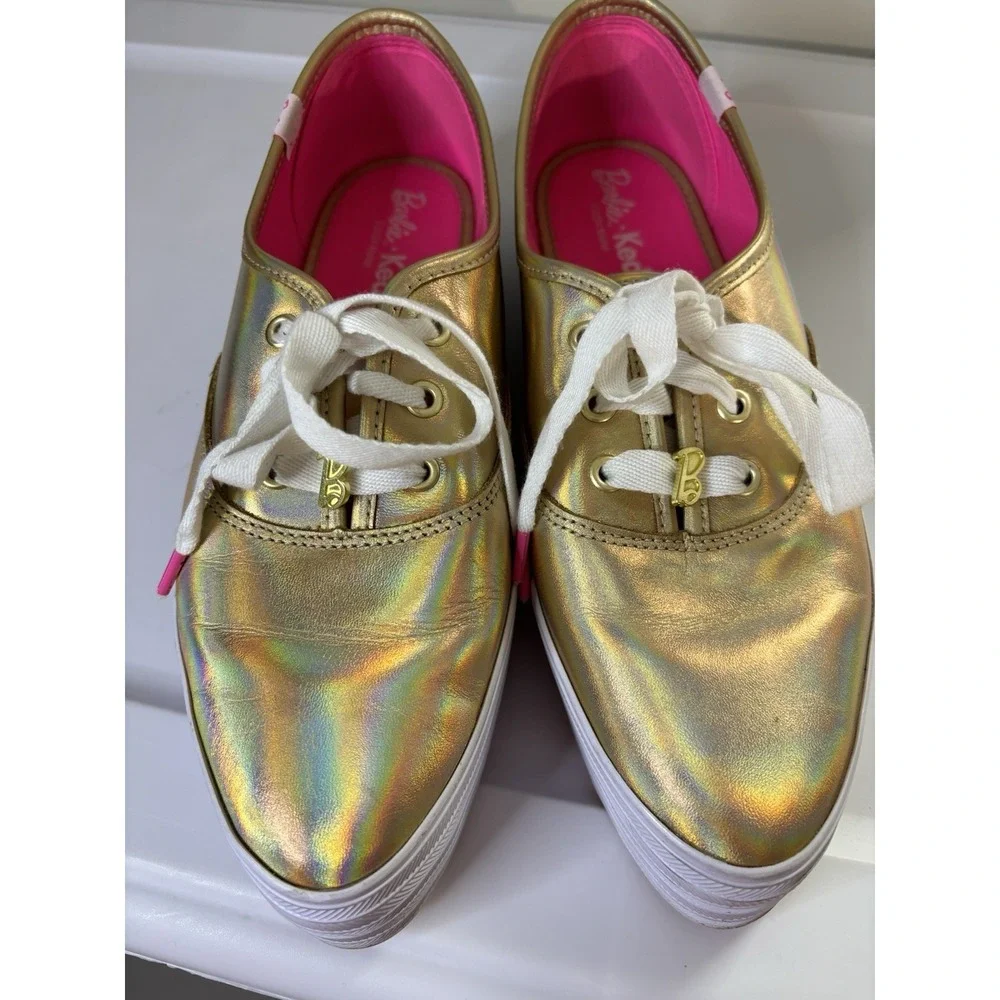 Barbie Metallic Gold Platform Sneakers - Women's Casual Lace-Up
